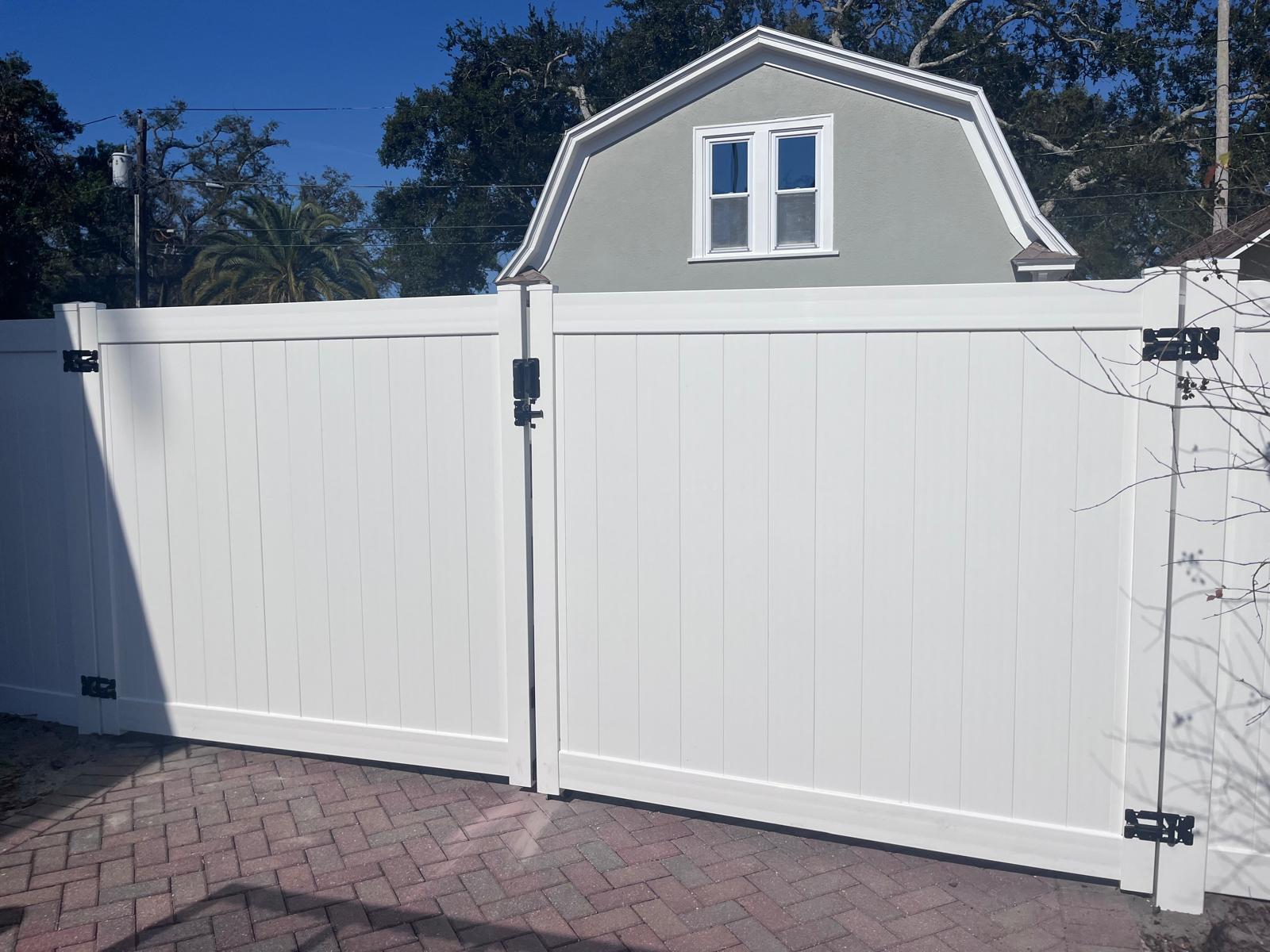 White Vinyl Privacy Double Gate — Tampa Bay